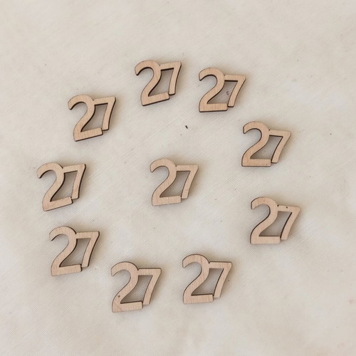 Wooden laser-cut number 27 elements, set of 10
