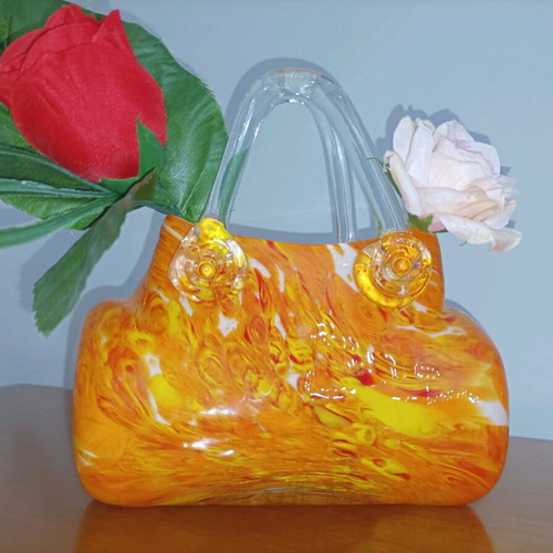 Glass decorative vase in bag shape like new, Art Glass Murano style