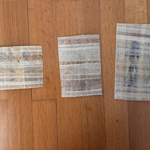 Set of 3 Egyptian Papyrus Paintings like new with certificate and envelope