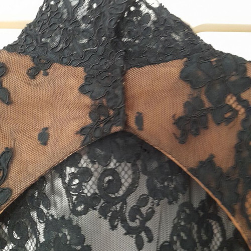 Lena Katsanidou evening dress like new, black lace with beige lining