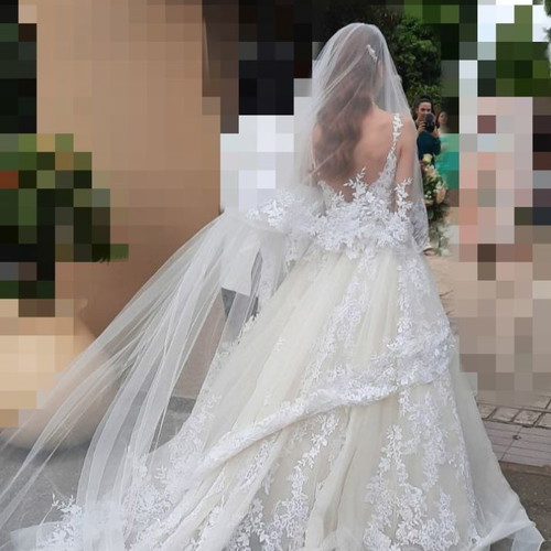 Wedding dress like new princess style with train and lace, size S