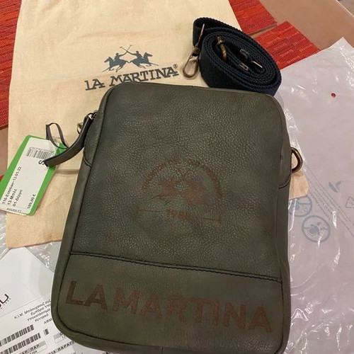 La Martina Esteban S men's leather crossbody bag like new, blue and brown