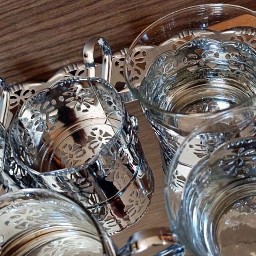 Vintage Russian podstakani used, missing two glass cups