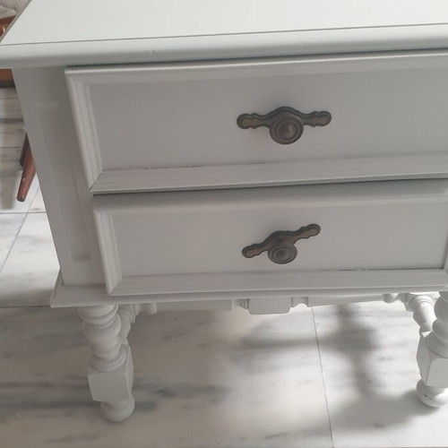 Nightstand made of walnut wood painted soft gray with chalk paint, like new