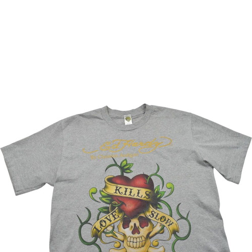 Ed Hardy Love Kills Slow Grey T-shirt used, size XL