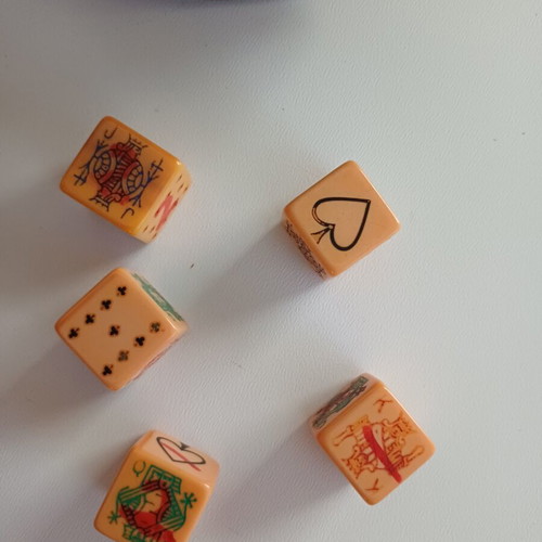 Vintage leather poker set with dice, real hide, made in England, like new