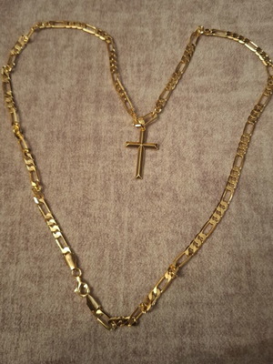 Cross Silver 925 gold plated 18K new, 21g, 60.9cm chain