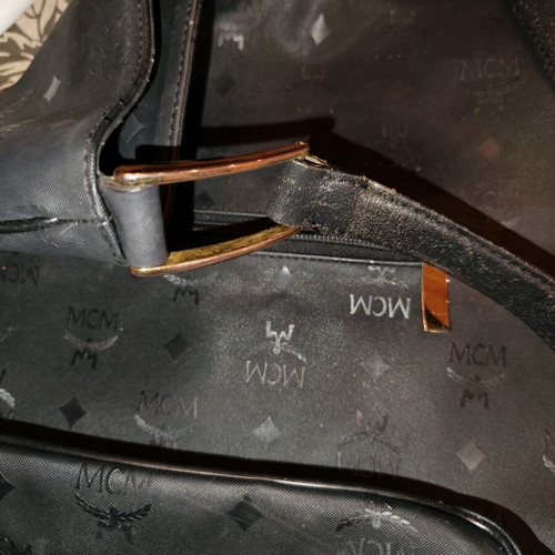 MCM vintage shoulder bag used, black with Visetos logo