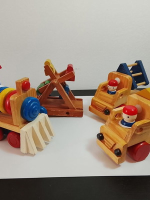 Vintage wooden toy set used, pack of 4 classic pieces