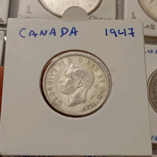 Silver Canada 25 cents coin 1947 used
