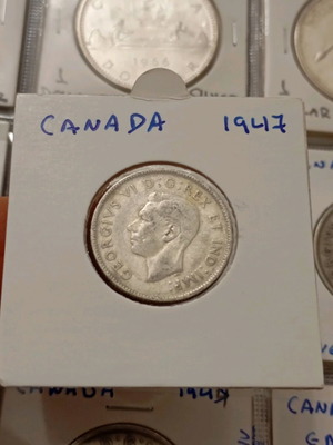 Silver Canada 25 cents coin 1947 used