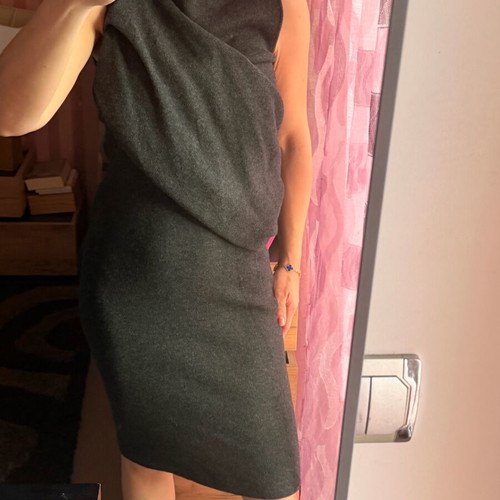Zara midi dress gray with asymmetric draped design new, size S