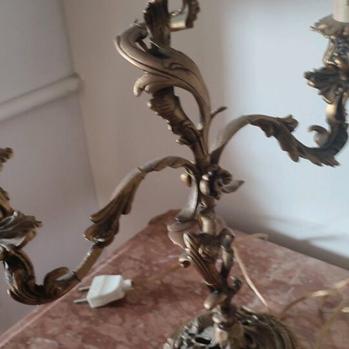 Bronze electric lamp candlestick like new, dimensions 37x45 cm