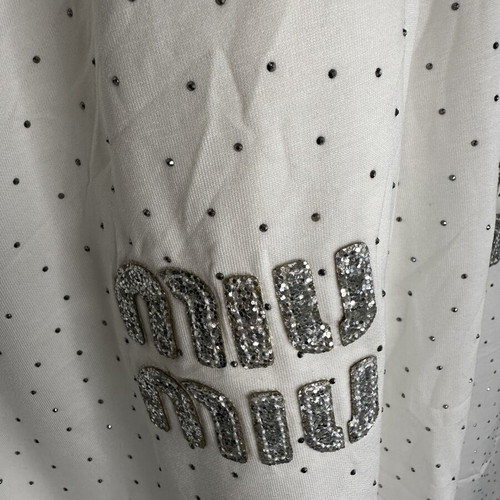 Miu Miu women's set with white strass T-shirt and pants new