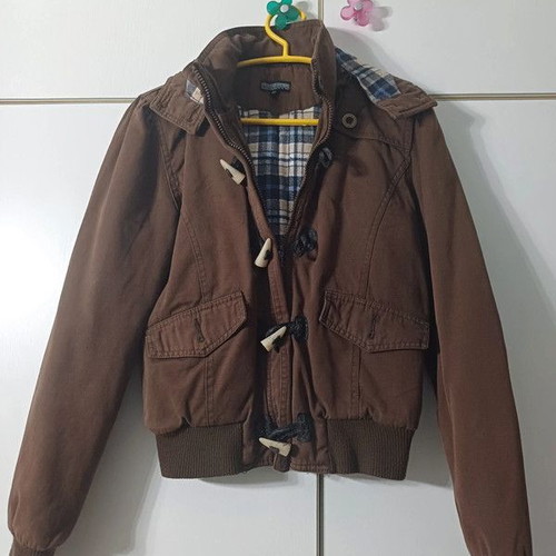Brown jacket with hood size XS like new