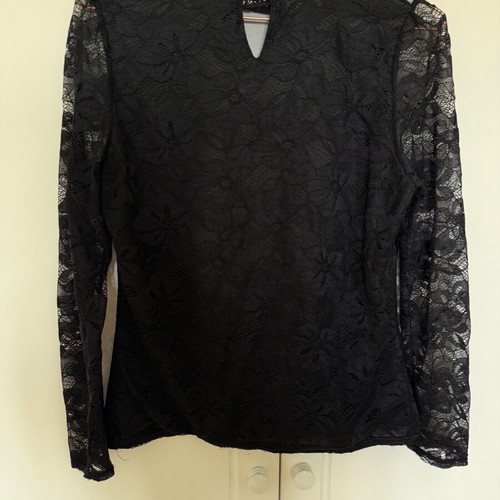 Black Lace Long Sleeve Top used, sheer detail, XS/S