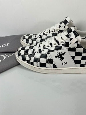 Christian Dior D-BEE Check Leather Sneakers size 37 like new, white and black