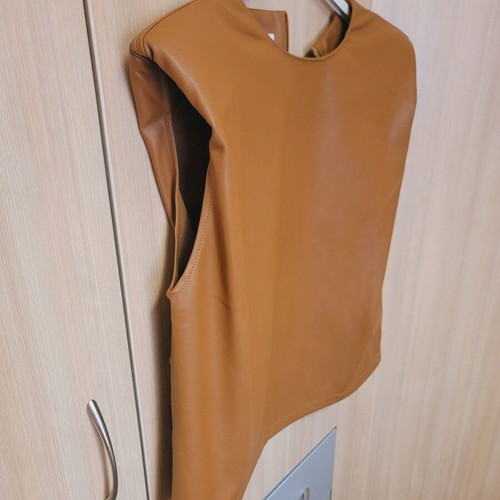 Mango leather blouse tan like new with padded shoulders