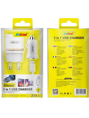 Andowl Car Set with USB-A Charger and Lightning Cable ios new