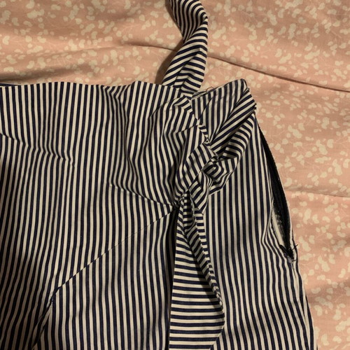 Striped spring pants Zara used, size medium, white-blue