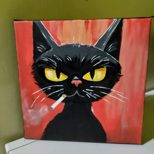 Canvas painting with cat motif new 20×20cm