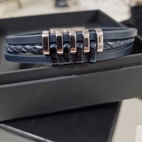 Lotus Style men's bracelet new, stainless steel and blue leather
