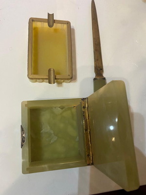 Onyx Marble Desk Set used with brass metal parts