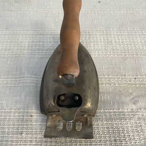 Electric iron old used with wooden handle collectible