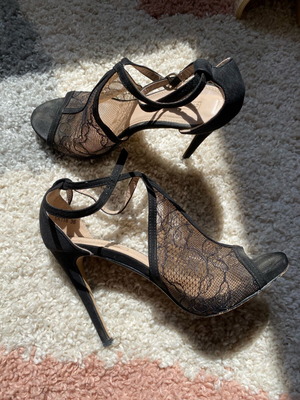 Lace sandals used, black, size 37, 10 cm heel