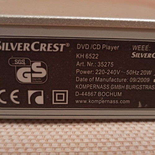 Silver Crest CD-DVD Player μοντέλο ΚΗ 6522 μεταχειρισμένο χωρίς τηλεχειριστήριο
