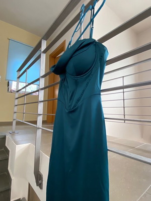 Petrol Satin Maxi Dress with Corset Used, Size M