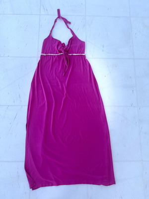 Fuchsia Maxi Summer Dress like new, halterneck with bow and lace