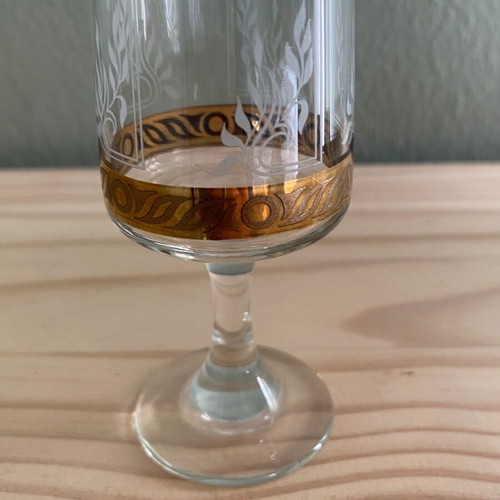 Liqueur glass used with gold design and etched pattern