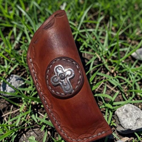 Handmade leather belt sheath for pocket knife, genuine cowhide