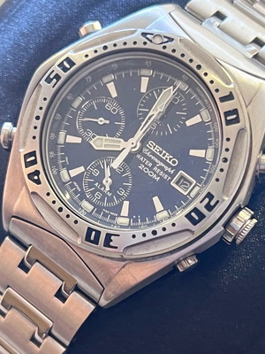 Seiko Chrono Alarm ρολόι με κρύσταλλο Sapphlex, σαν καινούργιο, μπλε καντράν