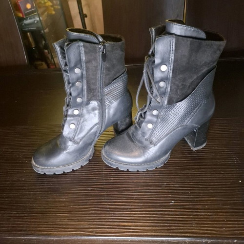 Booties used 10cm heel with laces and zipper, size 39, black