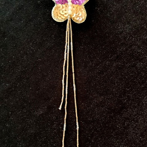 Handmade butterfly brooch with sequins like new, pink and gold