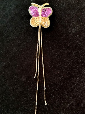Handmade butterfly brooch with sequins like new, pink and gold