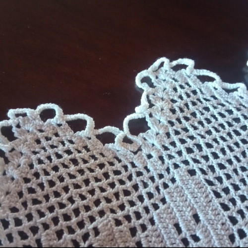 Set of 3 handmade white linen table runners with crocheted cotton lace