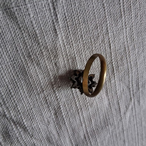 Ring used matte gold color with pink stone and rhinestones