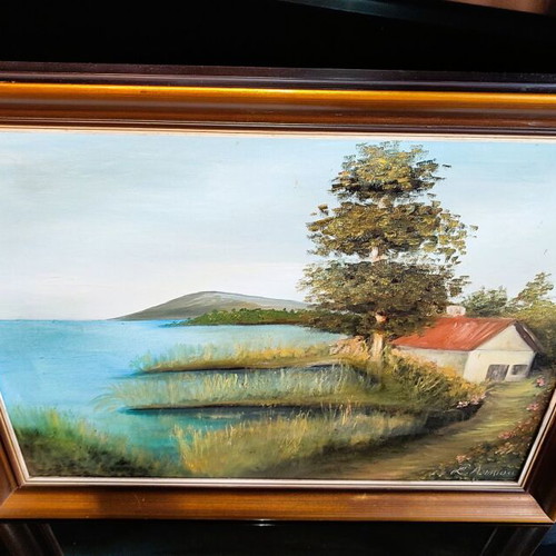 Oil painting on canvas signed by S. Loukisa, used, 70×60 cm with frame