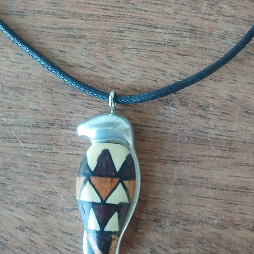 Ethnic pendant, metal and wood