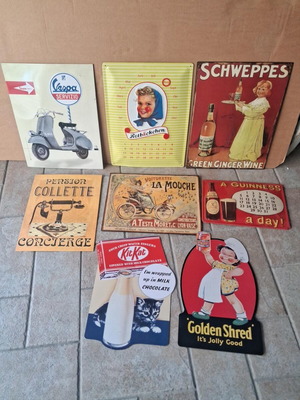 Vintage metal signs collection, like new, 30+ retro ads