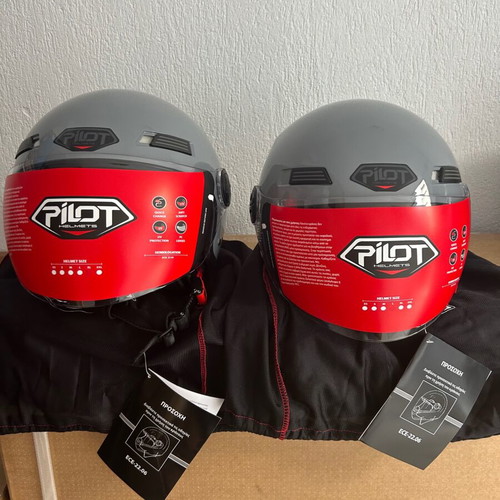 Pilot helmets new, gray glossy, sizes Large and Extra Large, pack of 2