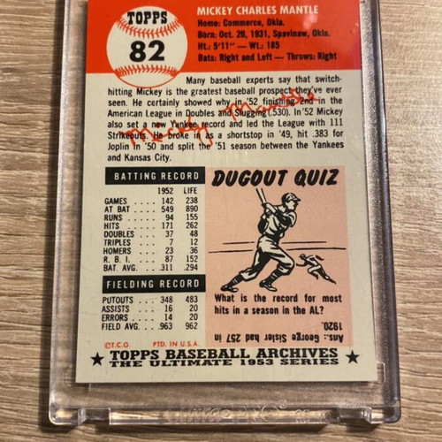 Mickey Mantle New York Yankees Topps Baseball Archives 1953 reprint card new