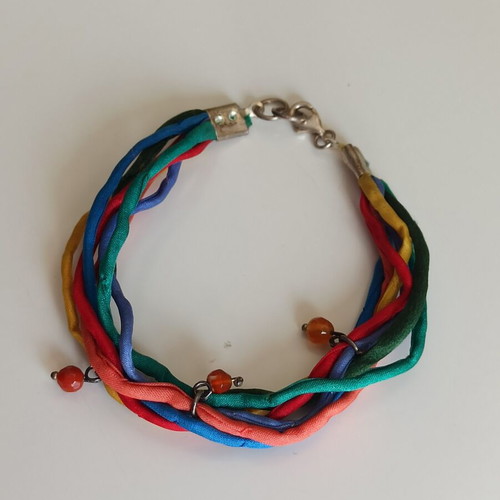 Handmade 925 bracelet with silk ribbons like new, multicolor