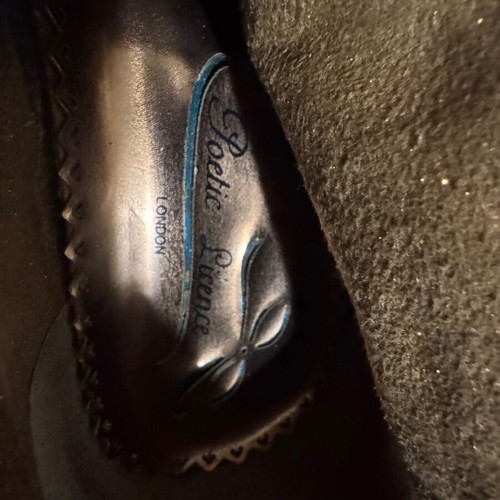 Satin boots with snake texture and appearance, used, size 38