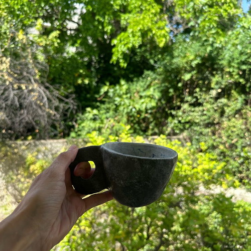 Handmade ceramic cup with sculptural handle new