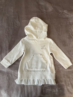 Lapin House velour dress like new, 12 months, ivory with hood and lace