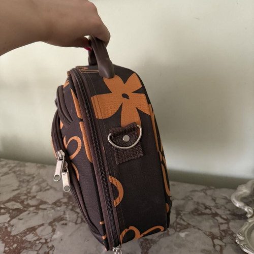 Travel Toiletry Bag like new, brown and orange floral design